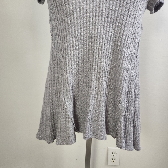 Juicy Couture Gray Waffle Top Jewelled V-Neck Tunic Sharkbite Casual Y2K Bling - Picture 7 of 10